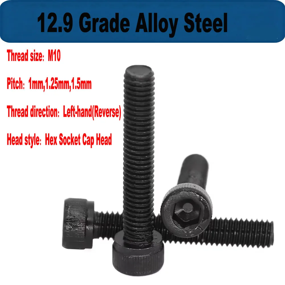 M10 1mm 1.25mm 1.5mm Pitch Left Handed Way Opposite Reverse Fine Thread Cap Inner Hexagon Hex Socket Allen Head Cap Screw Bolt