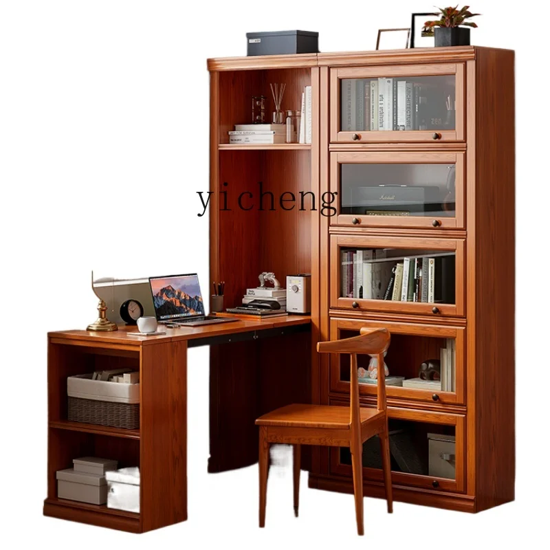 

Zf desk bookcase integrated bookshelf corner storage retractable table solid wood household small apartment