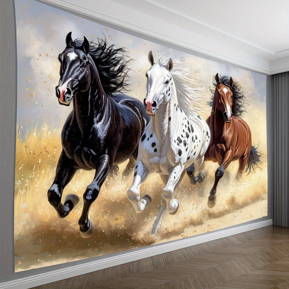 Wild Horse Tapestry, Three Stallions Running Freely in the Prairie, Great for Adding a Majestic, Untamed Touch to Your Room