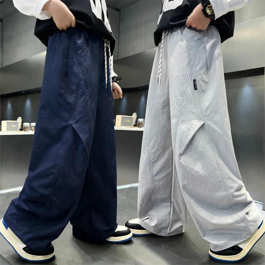 

Brief Style Children Spring Summer Pants for Boy Grey And Navy Blue Color Casual Cotton Trousers Kids School Straight Sweatpants