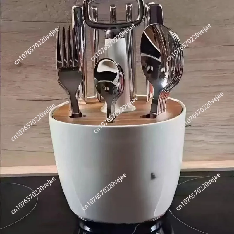 High End Western Tableware Holder, Knife Fork Spoon Holder, Acacia Wood Original Placement Tableware Holder