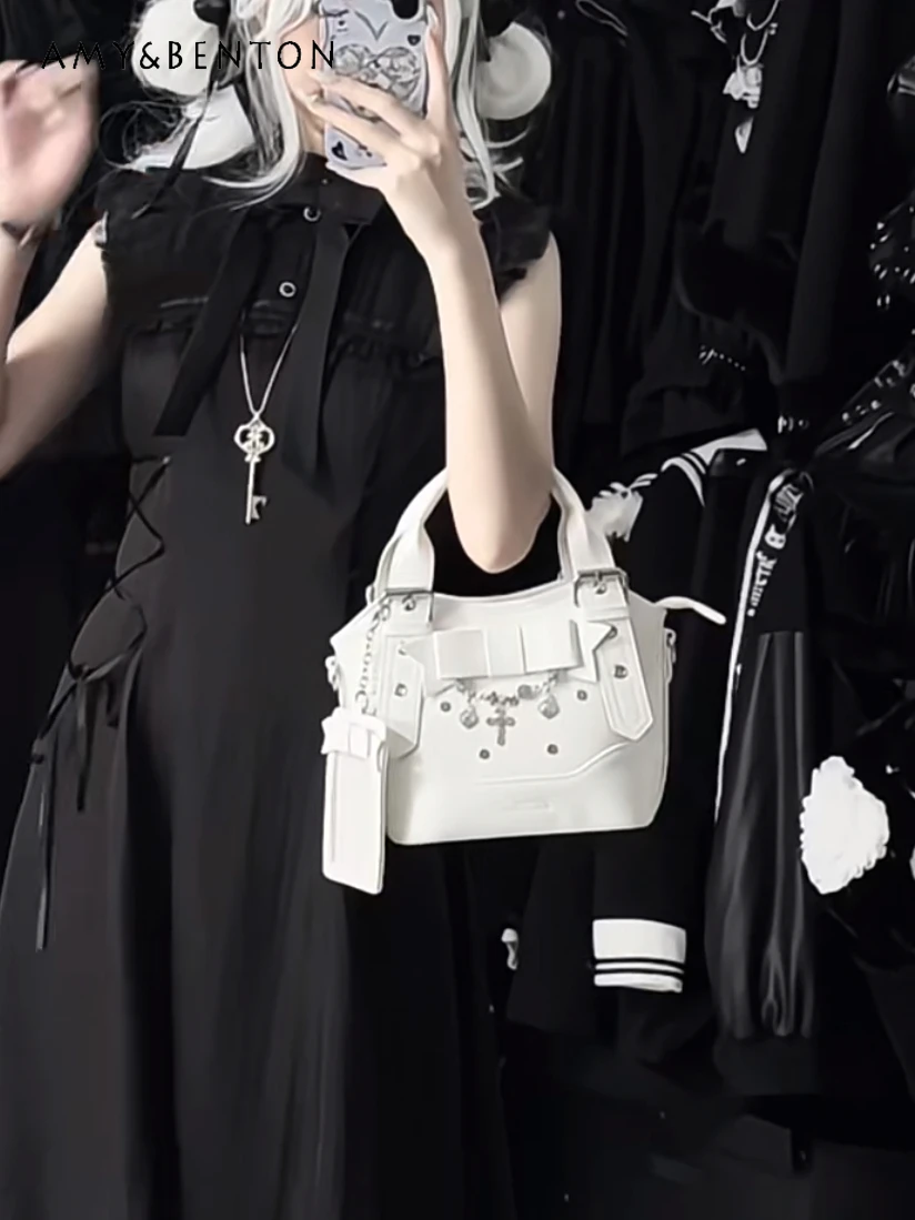 

Оригинальная серия Mine, клетчатая сумка через плечо с бантом из бисера и стразов, объемная пряжка, японская милая милая маленькая вместительная сумка