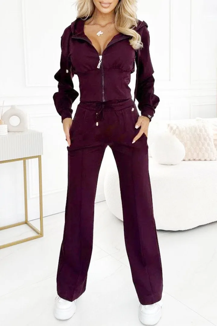 Women Sweatsuit Set Vintag Zipper Hoodie High Waist Loose Pants Suit Female Autumn Fashion Lady Sportswear Woman Two Piece Set image 2