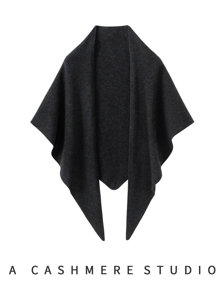 

Women's Autumn Winter Cashmere Triangle Shawls Sweater Cardigan Thin Classical 100% Cashmere Knitwear Solid Soft Scarf Clothing