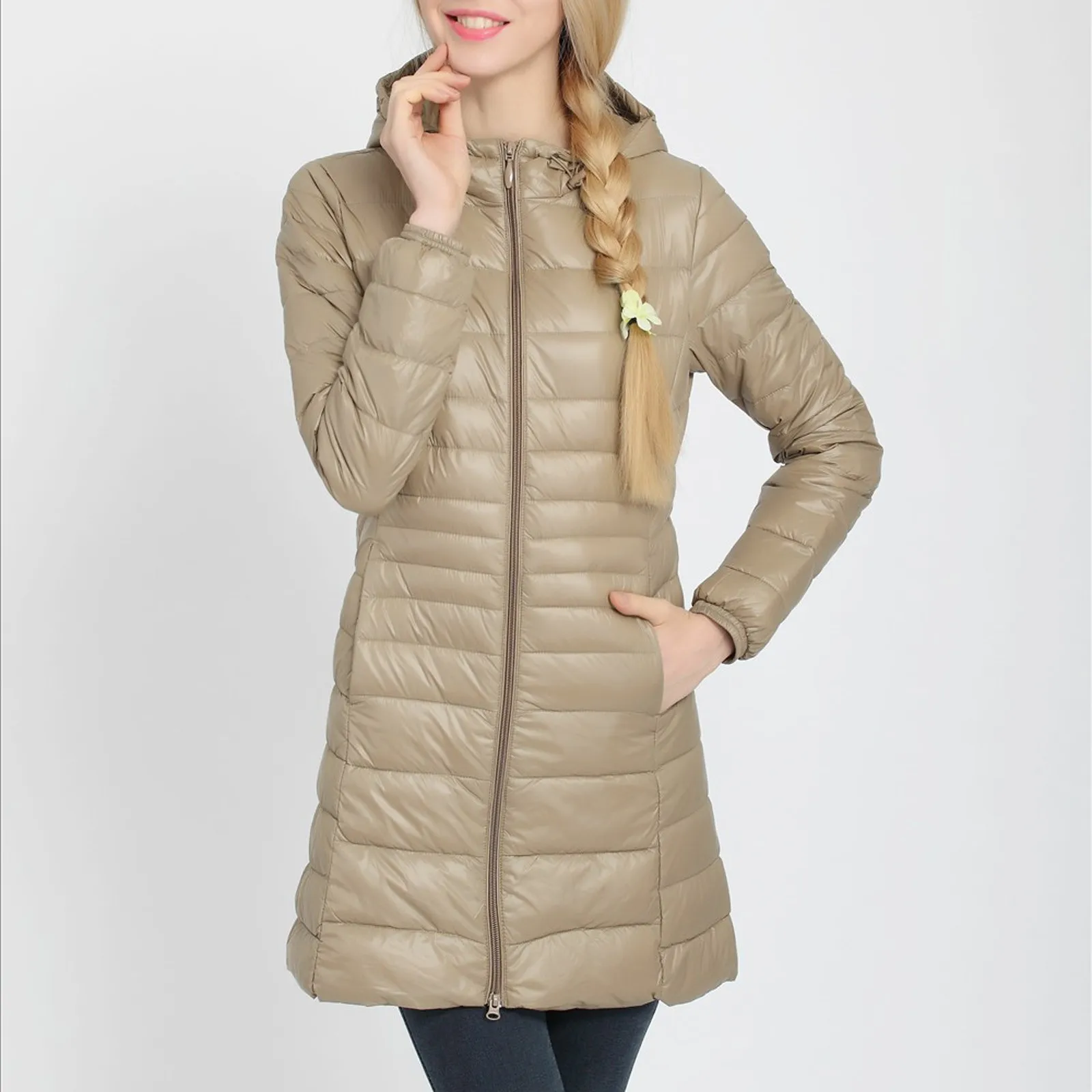 Women Spring/Autumn Ultra Lightweight Quilted Jacket 2024 New Woman Water And Wind-Resistant Big Size Women Solid Hoodies Coat