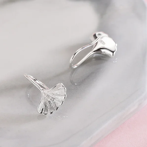 Real 925 Sterling Silver Minimalist Ginkgo Leaf Stud Earrings for Women Party Cute Shiny Fine Jewelry Trendy Plant Accessories