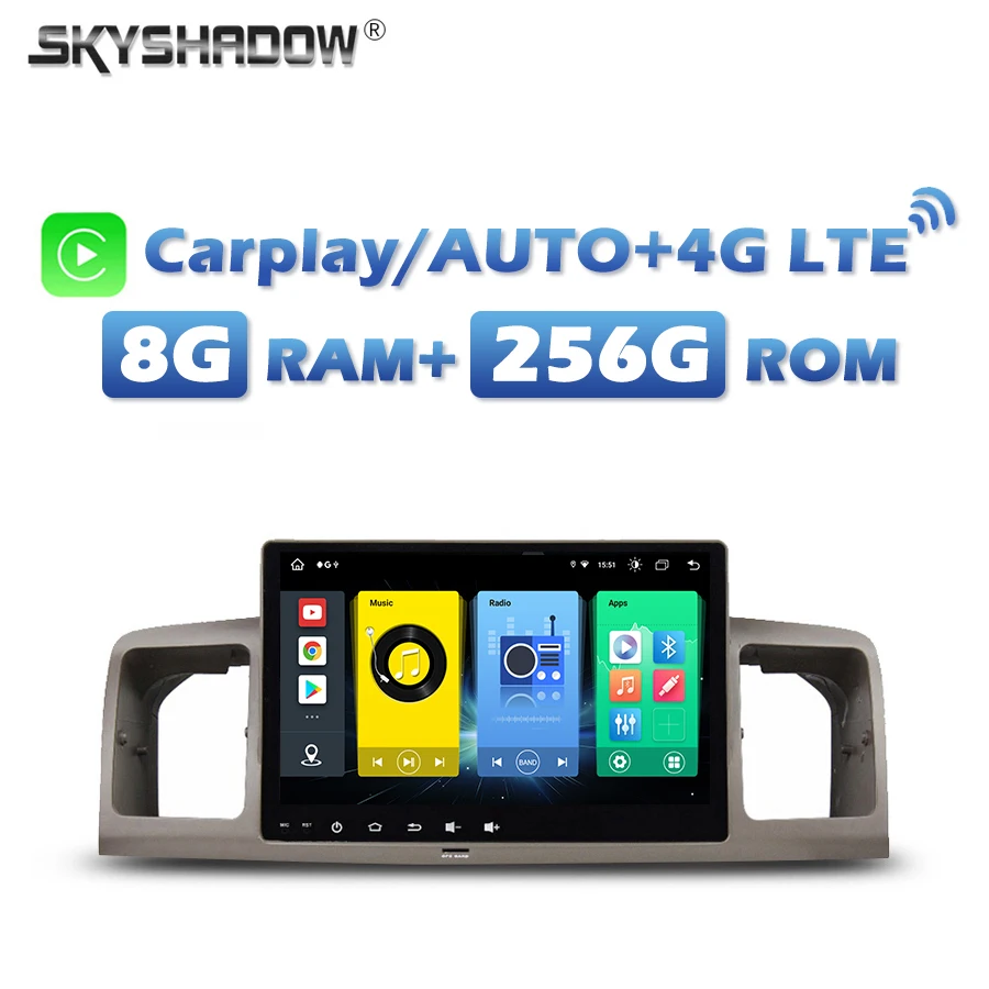 4G SIM Wireless Carplay Auto Android 13.0 8G+256G Car DVD Player Wifi Bluetooth RDS RADIO GPS For Toyota Universal 2010 -2014