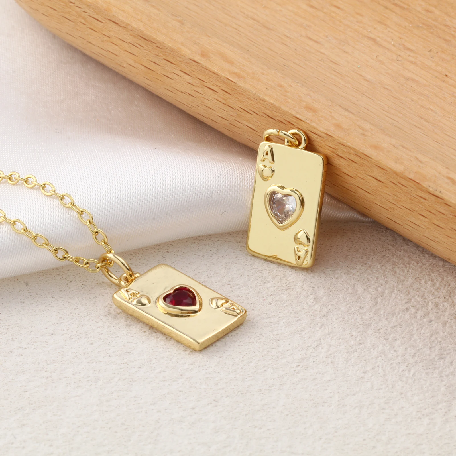 

2 PCs Poker Card Heart Charms 18K Gold Plated Brass & Cubic Zirconia Poker Paper Card Game Card Pendants Findings 19mm x 9mm
