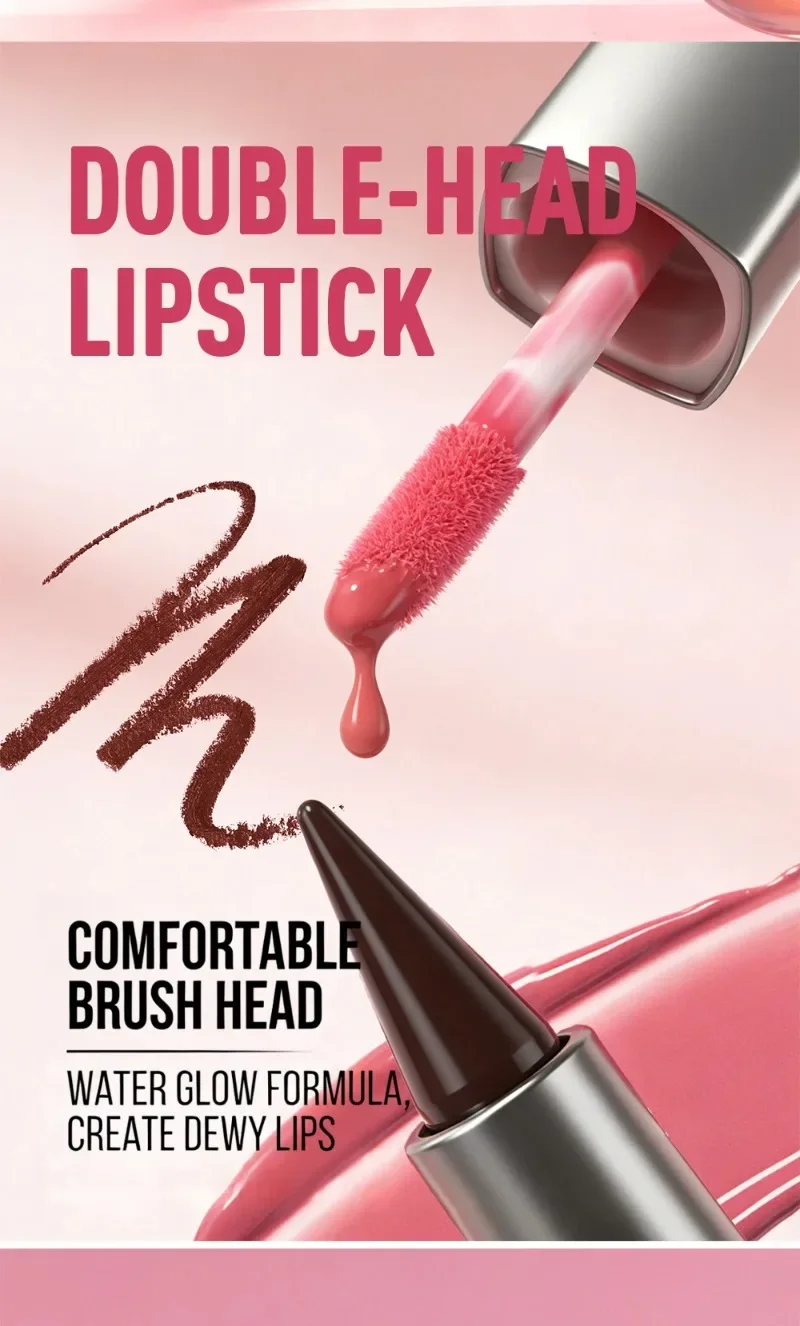 2-in-1 konischer Lipliner & Lippenstift: Nude-Braun Spiegelglas-Lipgloss, matter Farbverlauf, wasserfester Lippenkonturenstift für Make-up – Detail 2