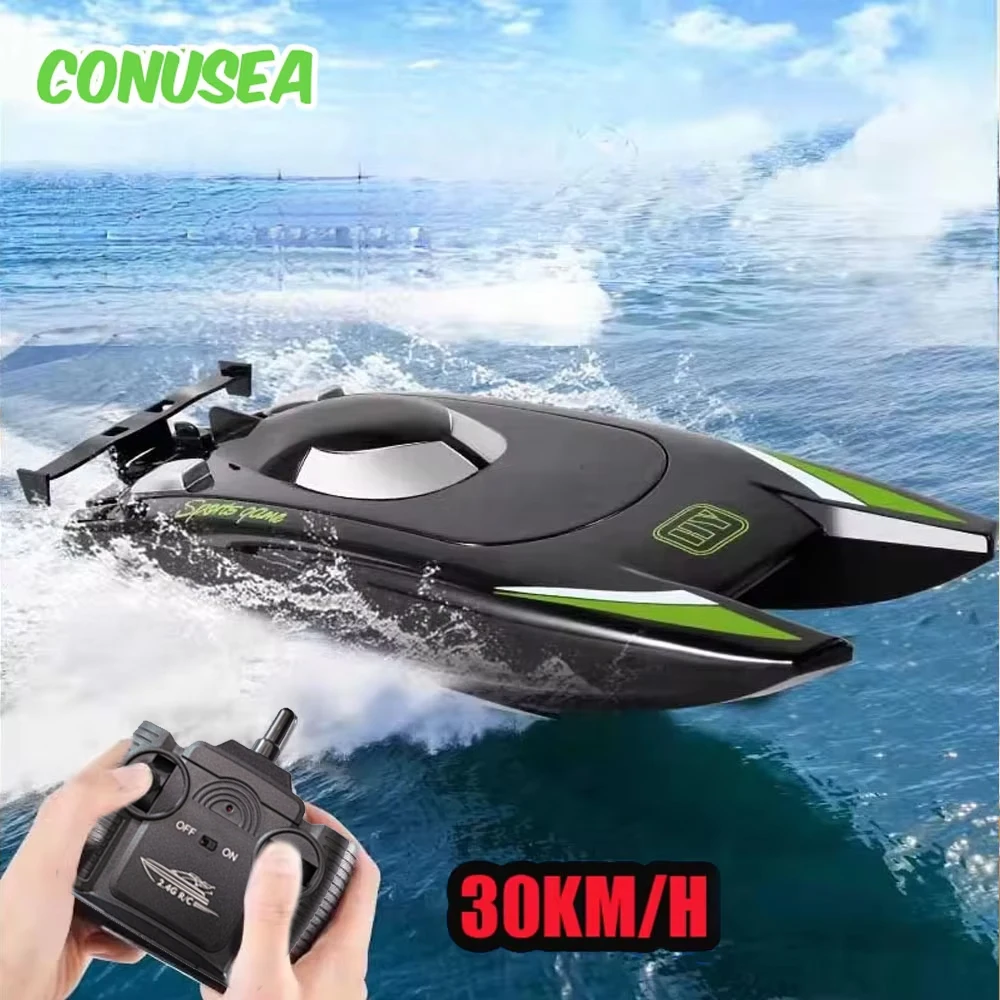 Barco de carreras de alta velocidad para niños, barco de carreras de 2,4G, controlado por Radio, 20 minutos, 2 canales, Motor Dual, impermeable, regalo de Navidad