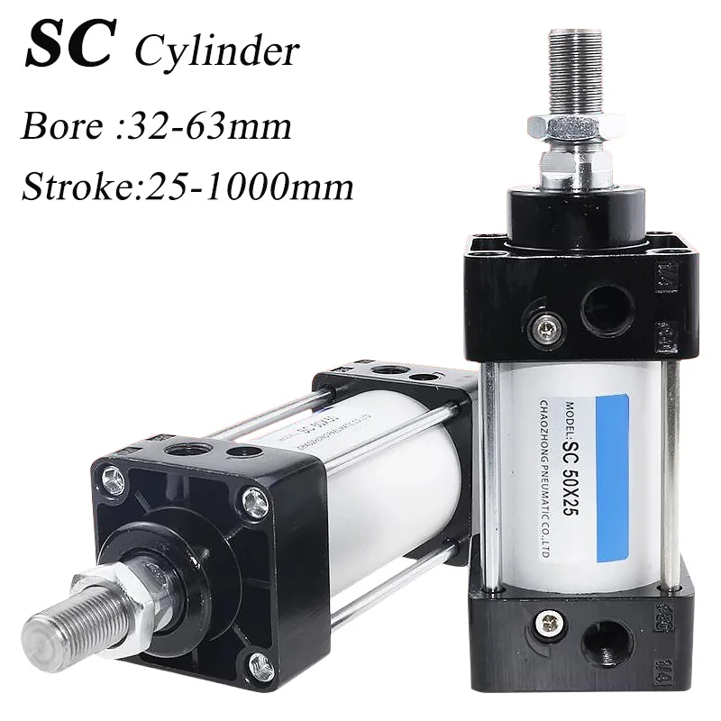 SC Standard Air Pneumatic Cylinders SC32/40/50/63mm 50 75 100 150 200 300 400 500 600 800 1000mm Stroke Double Acting Cylinders