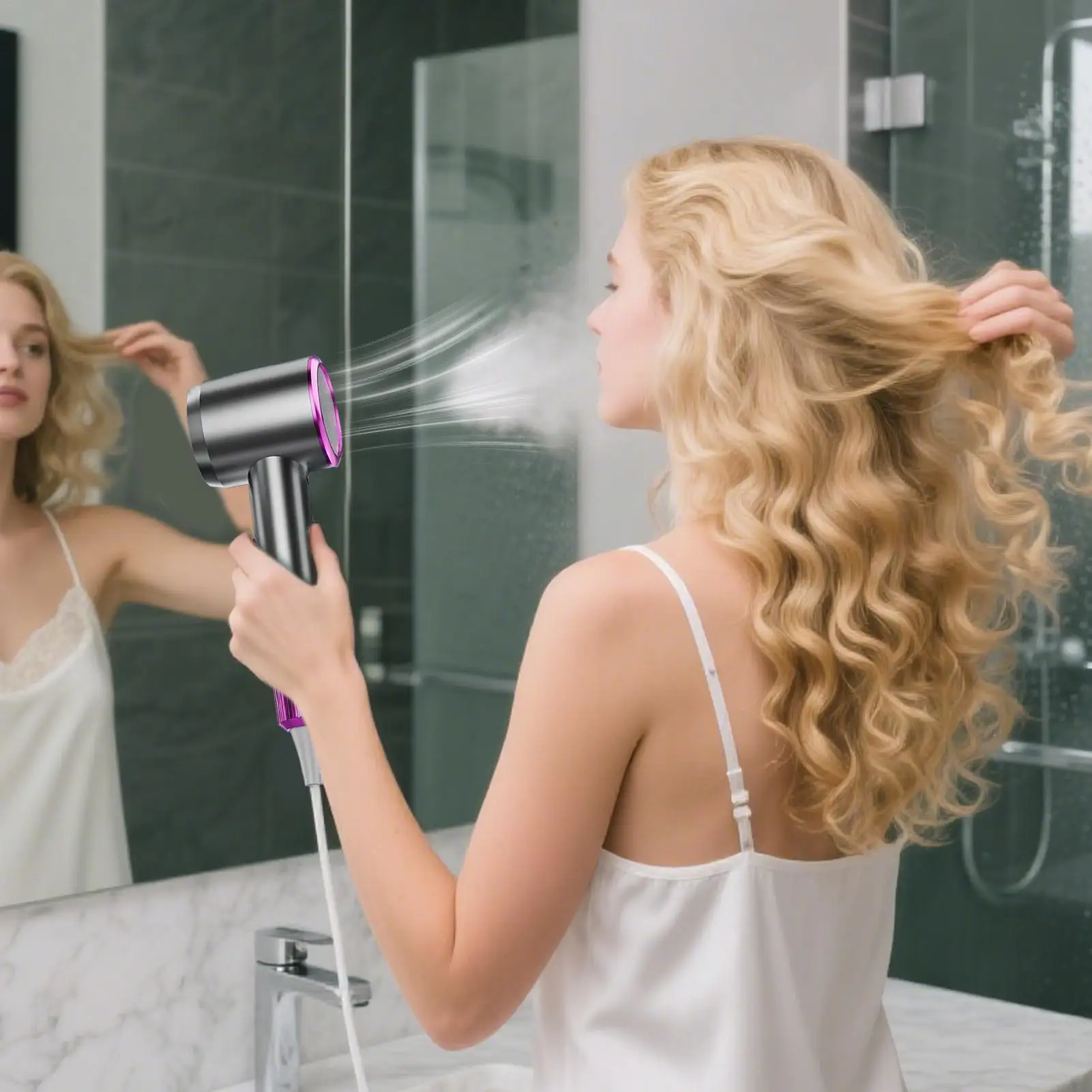 Hair Dryer Blue Light Negative Ion Quick Drying Silent Hair Dryer Curling Straightener Hairdryer For Styling Drying Women Travel