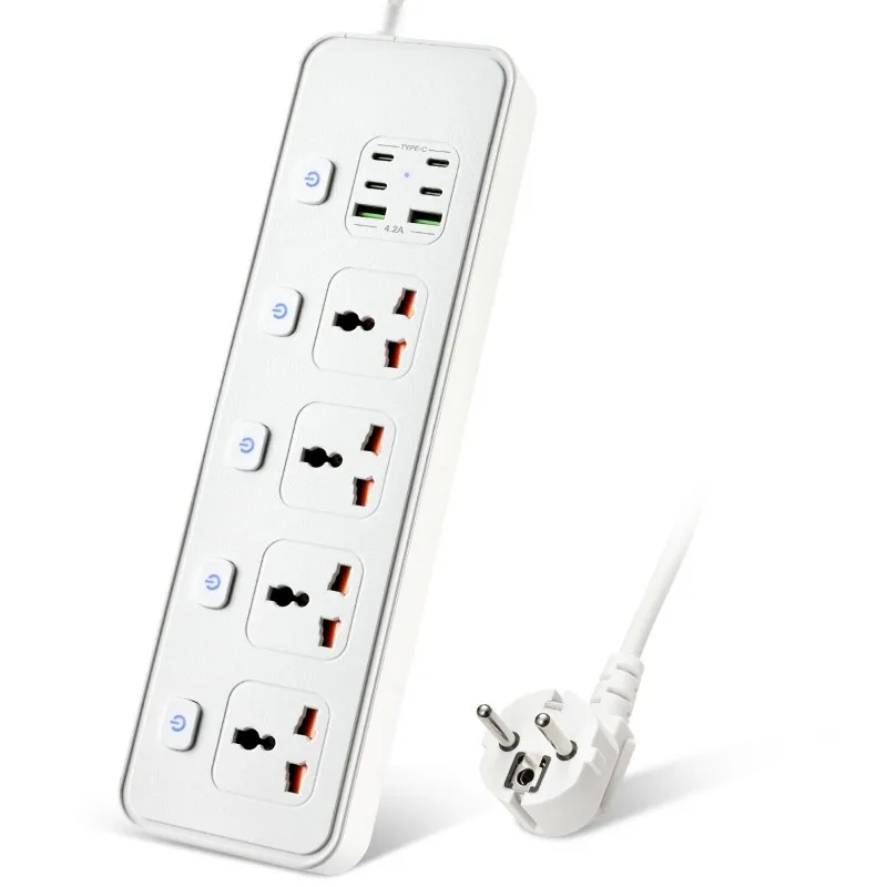 Universal Electric Power Strip Plug EU Outlet Power Socket With 6AC USB Ports Surge Protector Charger 2M Extension Cord Socket