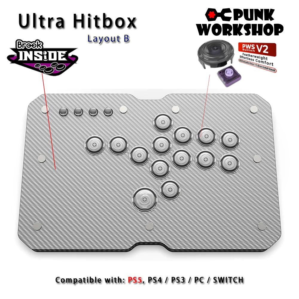 Punk Workshop Carbon fiber Mini HitBox SOCD Fighting Stick Controller Support for PS/5