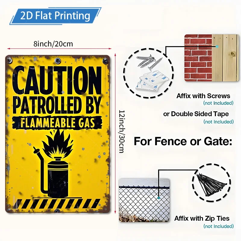 [2D FLAT] علامة معدنية مكونة من قطعة واحدة، علامة تحذير ريفية مقاس 8 × 12 بوصة تم دورها بواسطة فن معدني يعمل بالغاز القابل للاشتعال