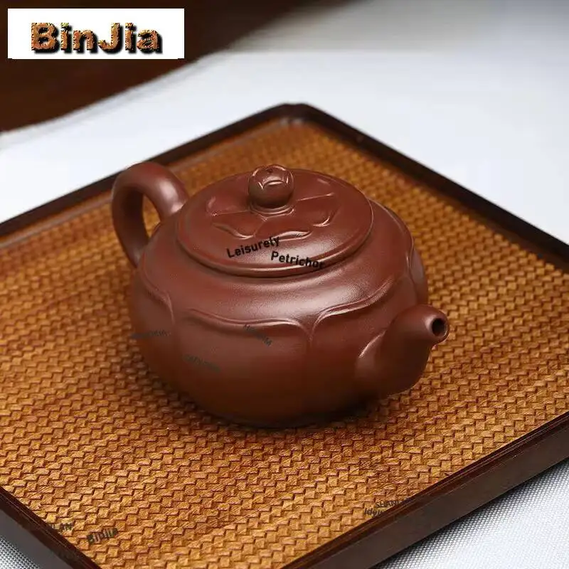 290ml Luxury Yixing Purple Clay Teapots Handmade Lotus Pot Raw Ore Purple Mud Tea Making Kettle Zisha Tea Set Collection Craft