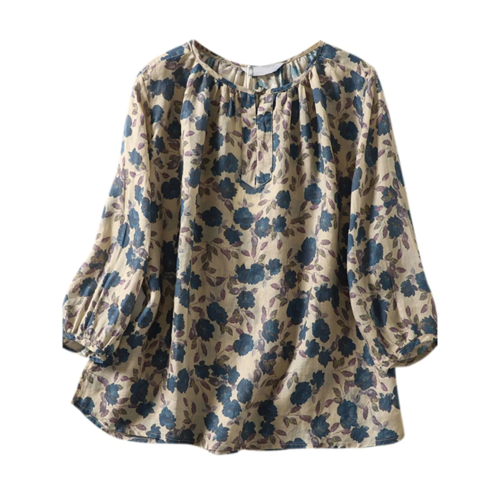 Vintage Flower Printed Cotton Women's Shirt Spring Summer Fashion Linen Doll Collar Blouse Female Casual Loose Thin Pullovers