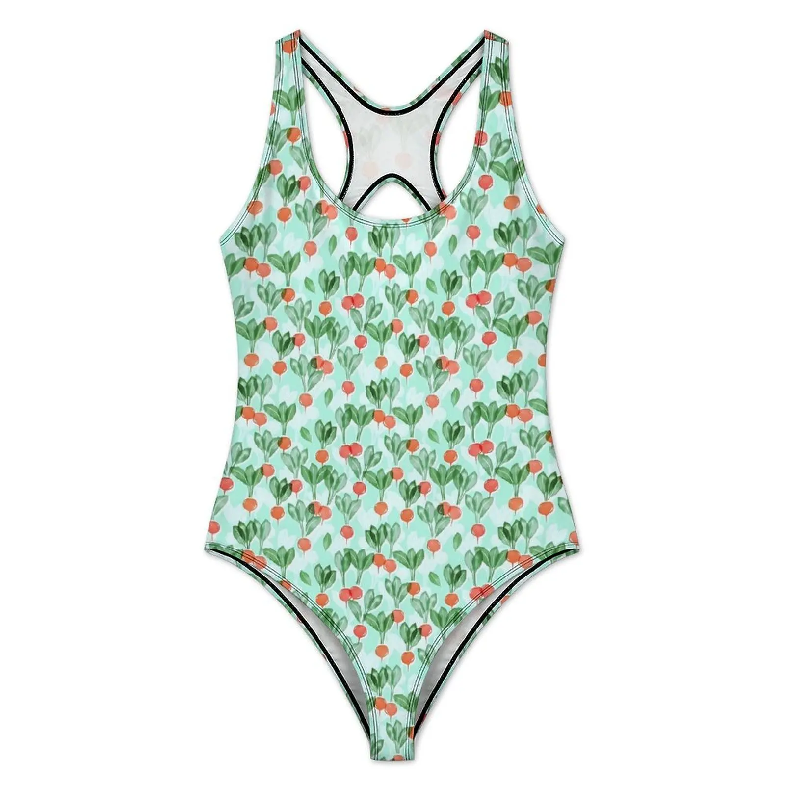 Radishes Swimsuit Sexy Vegetable Print Women Swimwear One-Piece Stylish Swimsuits Vacation Bath Push Up Hollow Out Beach Wear