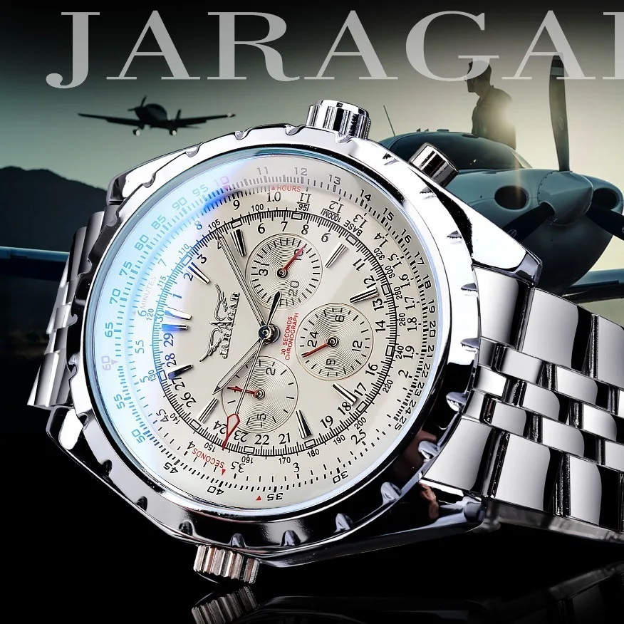 JARAGAR 212 Fashion Men\'s Automatic Mechanical Watch Waterproof Stainless Steel Calendar Luminous Luxury Business Man Watches