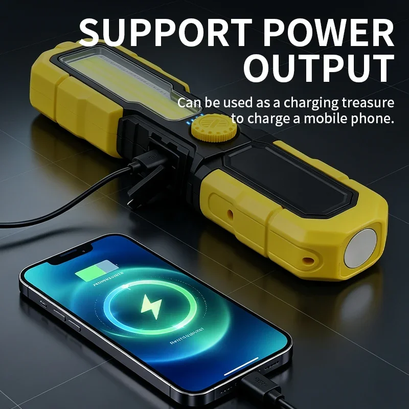 LED two-in-one strong light flashlight, long battery life, outdoor with magnet, hook car inspection light