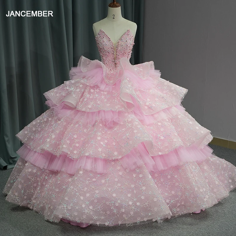 Jancember Appliques Quinceanera Ball Gown Prom Dress Sweet 16 Dress Floor-length Gown Custom Made vestidos de 15 quinceañera