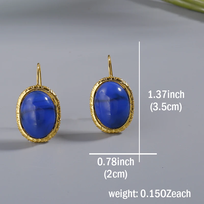 New Palace Retro Round Metal Earrings Natural Lapis lazuli Women\'s Jewelry