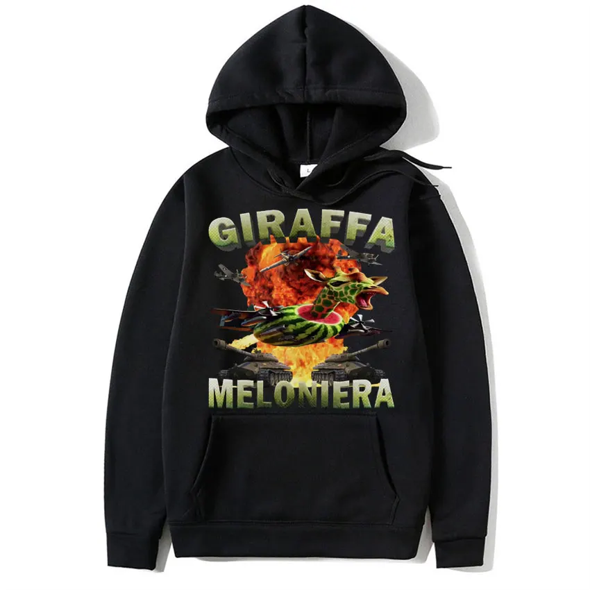

Giraffa Meloniera Funny Italian Brainrot Meme Hoodie Mens Fashion Hip Hop Humor Pullovers Unisex Hoodies Y2k Clothes Streetwear