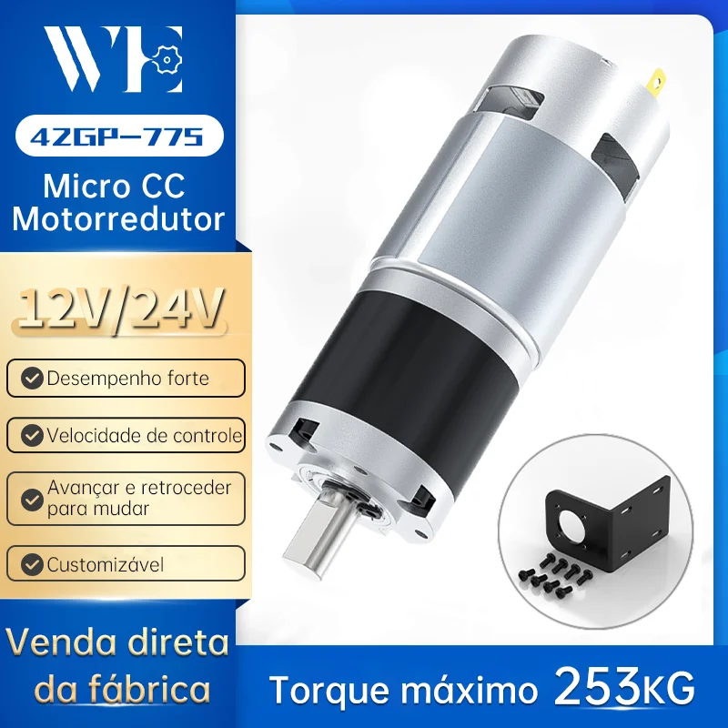42GP-775 Metal Planetary Geared DC Motor alinhado DC: 12V ~ 24V/1600RPM ~ 8RPM Alto torque e avanço/reverso PWM Regulação de velocidade