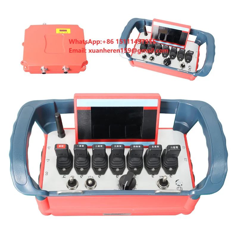Industrial LCD Display Radio Remote Control System With 7 Axis Joysticks and RPM Adjustment for Complex Construction Machinery