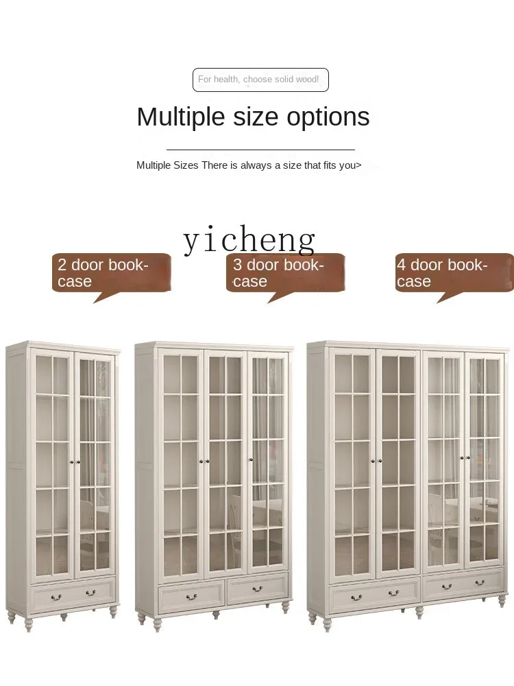 ZC Pure Solid Wood Children's Room Study Glass Door 2-Door Double-Door Bookcase with Door Bookcase