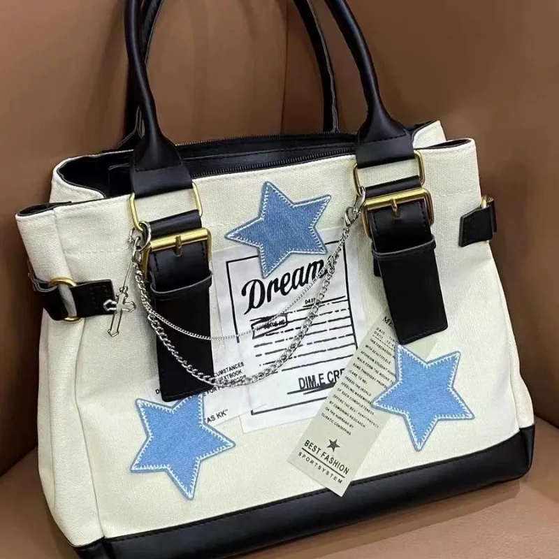 Bolsa de ombro feminina Y2K, bolsa cinco estrelas, bolsa de alta capacidade, design legal, correntes de moda, nova, 2024