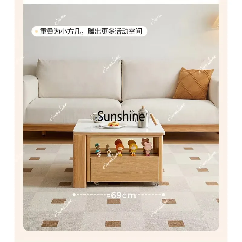 

Log style movable telescopic coffee table living room for small apartment combinationP