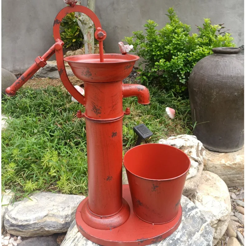 Antico blu pompa a mano ad acqua vaso di fiori fioriera a botte in metallo mangiatoia per uccelli rubinetto da bagno tetto giardino balcone