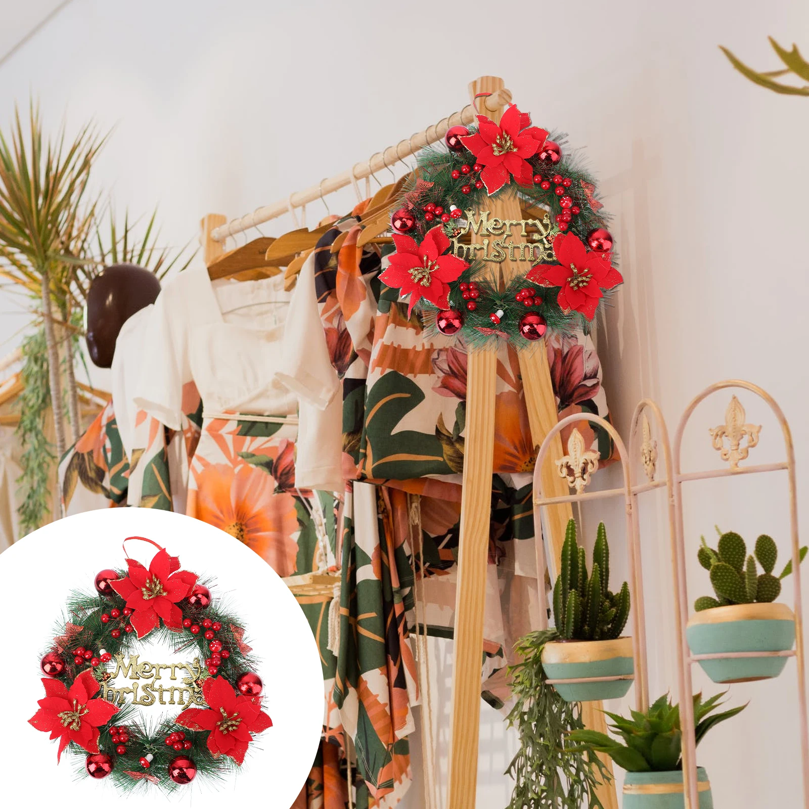 

Garland Decorations Christmas Hanging Door Holiday Vintage Ornaments Wreath Indoor Pvc Merry for