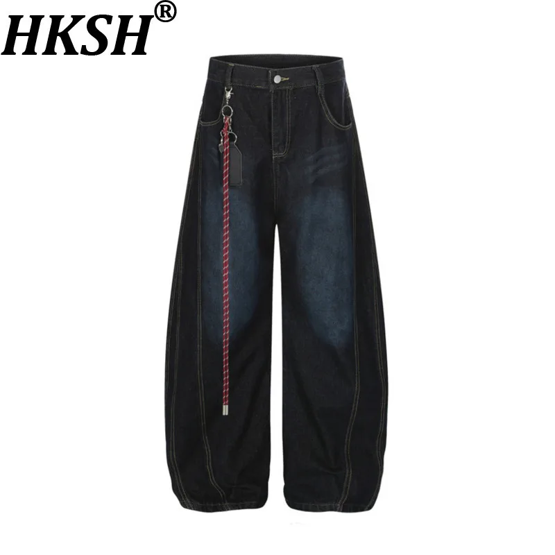 

HKSH American High Street Spray Paint Свободные джинсовые брюки Мужские широкие брюки Модный брендовый силуэт Деконструированные висячие джинсы HK10244