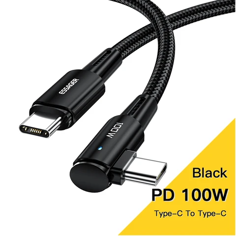 Essager 100 Вт USB-C кабель 90 градусов для быстрой зарядки iPad, MacBook, Xiaomi, Samsung — фото товара