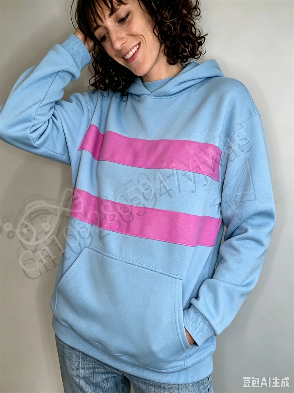 Game Deltarun Kris Frisk Cosplay Hoodie, horizontal gestreiftes Sweatshirt, Herbst-/Wintermode, Kapuzenpullover für Erwachsene und Kinder. – Detail 3