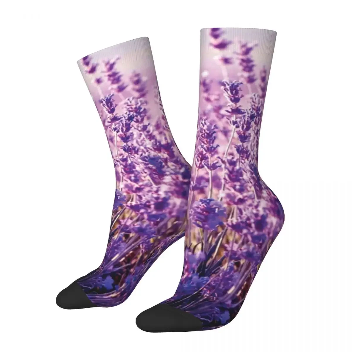 Lavender Stockings Purple Flowers Print Graphic Funny Socks Autumn Anti Bacterial Socks Women Men Outdoor Sports Quality Socks