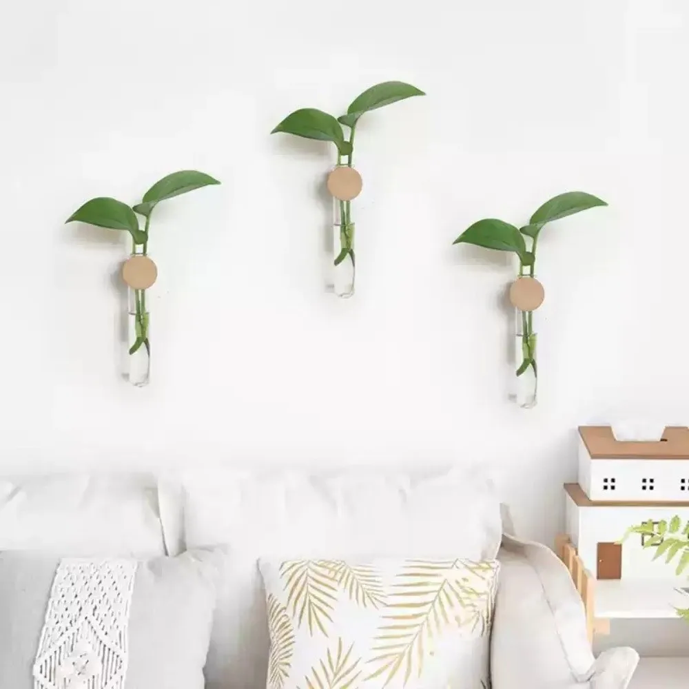 Wooden Hydroponic Planter Shelf Home Ornaments Vase Wall Decoration Retro Geometric Planter Holder Home Decor