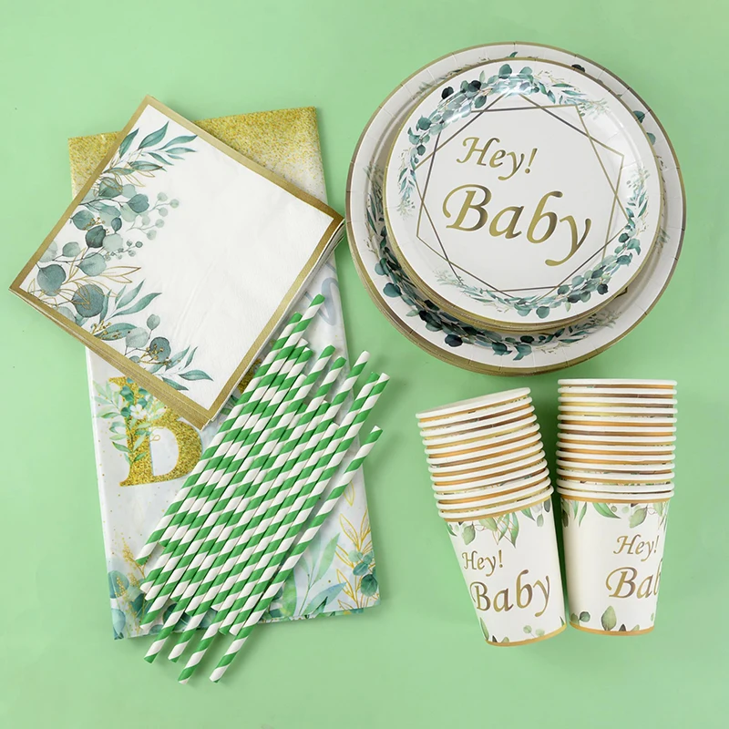 Baby Tableware Set Disposable Tablecloth Plates Straw Cup Gender Reveal Birthday Party Tableware Baby Shower Favorite Decoration