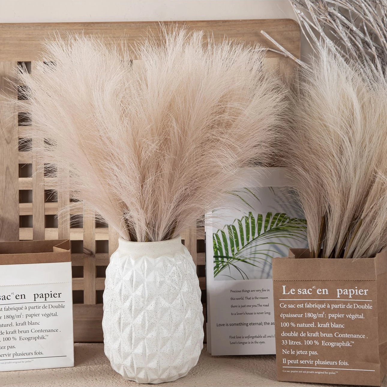 10pcs Faux Pampas Grass, Pampas Grass For Floor Vase, Pampas Grass Decor Tall For Vase Fillers, Boho Rustic Farmhouse Home view 4
