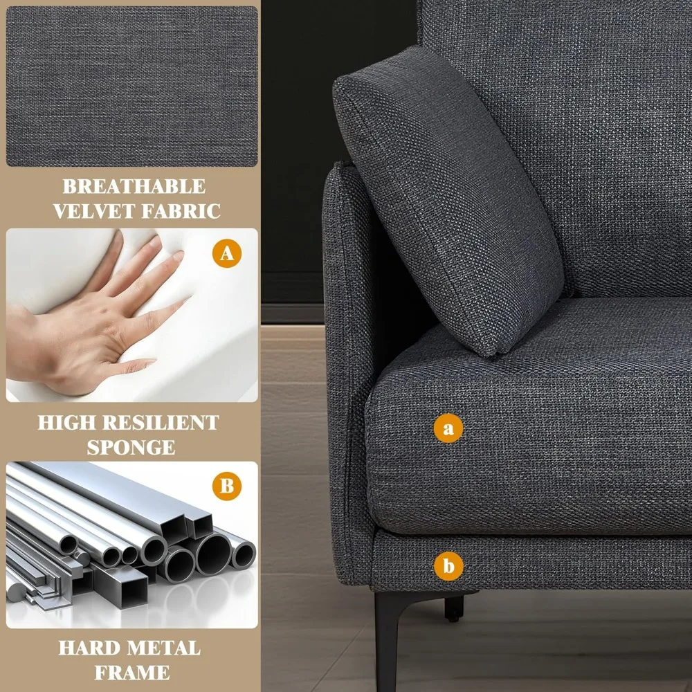 أريكة Loveseat، أريكة Loveseat حديثة بتصميم بسيط لمنتصف القرن مع منفذ شحن USB، أريكة صغيرة بمقعدين مع وسادتين، ساق معدنية #4