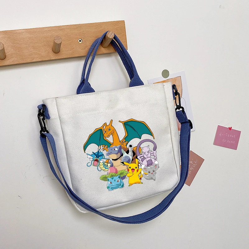 Pokemons Umhängetasche Pikachu Anime Figur Bedruckte Umhängetaschen Jungen Mädchen Große Kapazität Leinwand Handtasche Niedliche Aufbewahrungstasche Geschenk