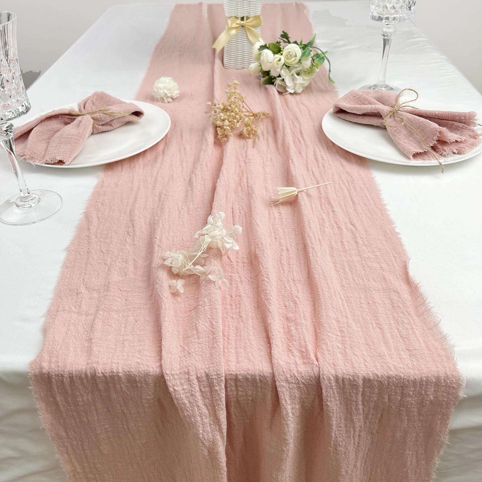 Газовые хлопковые столовые салфетки в стиле ретро с розовой текстурой