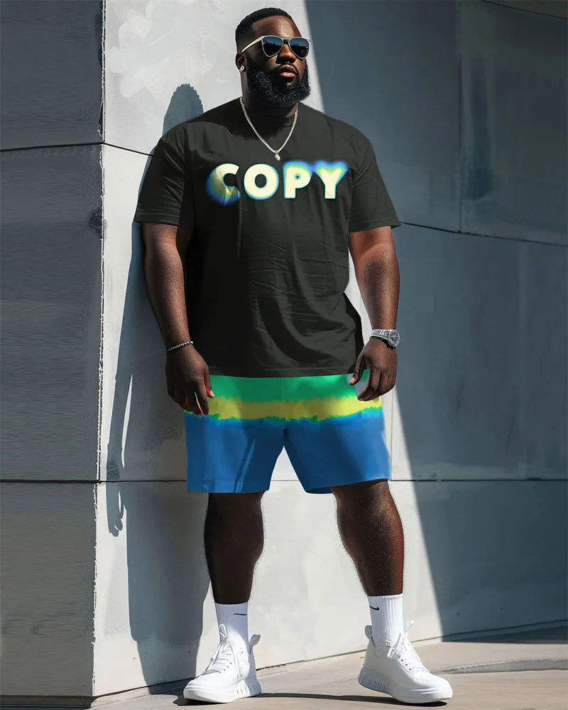 L-9XL Big Size Summer Suit Dazzling Print Designed Round Neck Short Sleeve Shorts Set Hip Adaptable Vital for Daily Life ZOOY