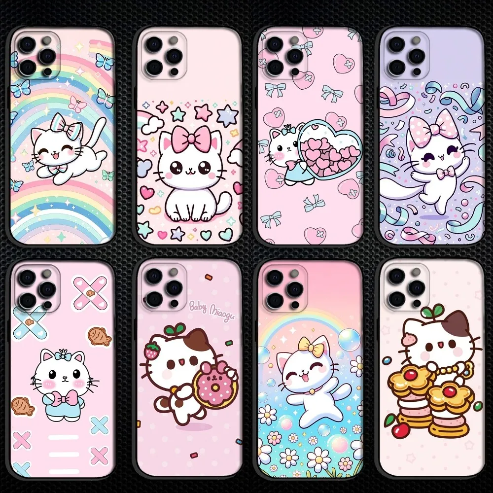 

Cute cat Cartoon Phone Case For iPhone 16,15,14,13,12,11 Plus,Pro Max, Soft Silicone Black Cover
