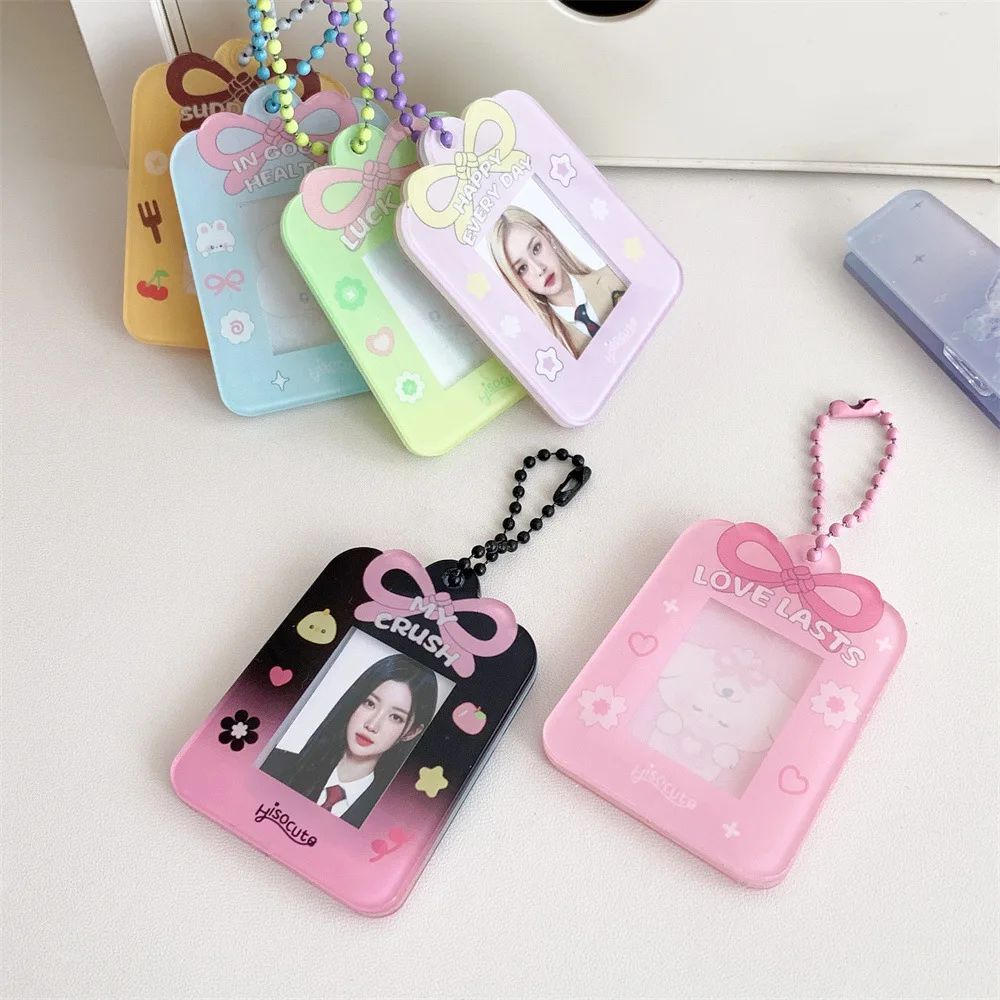 Kawaii Bow Kpop Idol Photo Card Protect Frame For 1inch Mini Photocard Holder Keychain Mini Lovers Souvenir Pendant