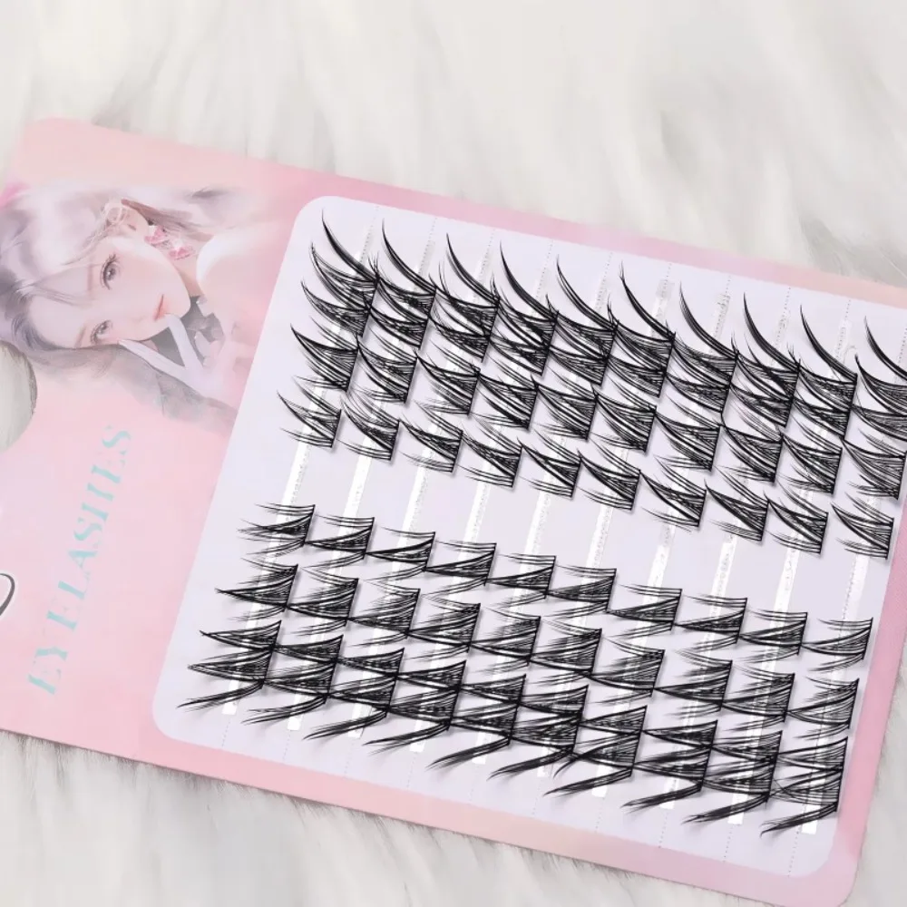 Easy Self-Graft Fox Cat Eye Individual Cluster Lashes Mixed Length Natural Comic Fake Eyelashes For Makeup Newbies