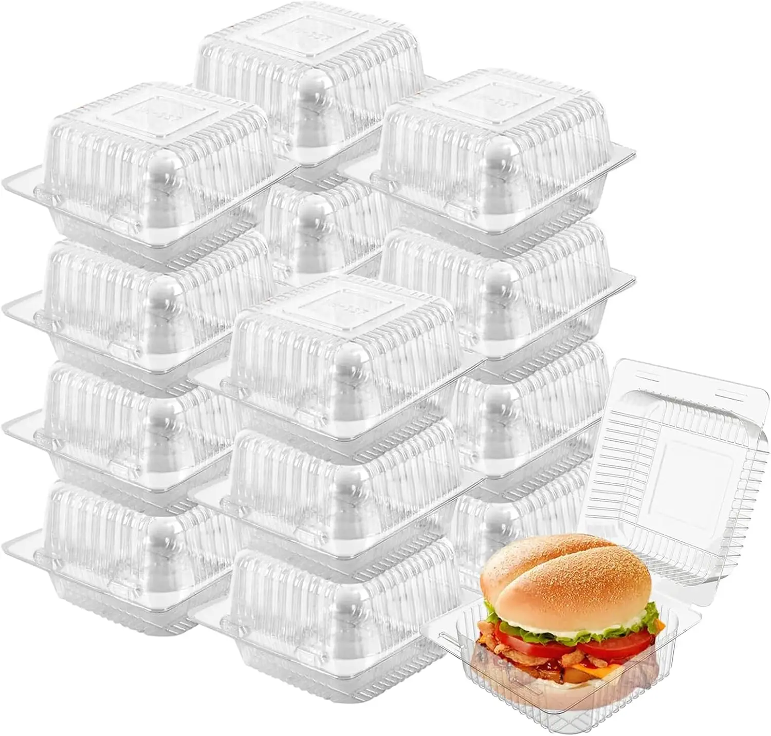 

100 Pack 5.3x4.7x2.8 inch Clear Plastic Hinged Clamshell Containers for Dessert, Cakes, Sandwiches