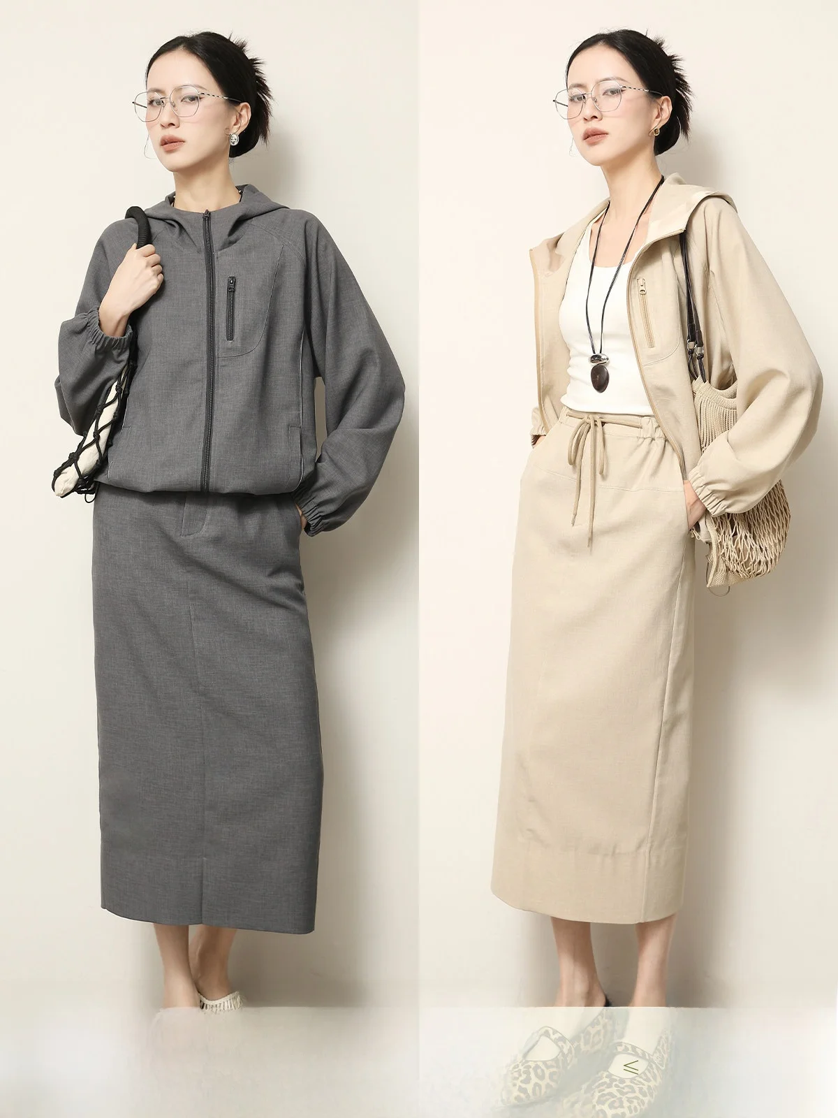 

XUS Spring Sporty Style Women's Two-Piece Set Casual Hoodie Cardigan Skirt High Waist Spring Fashion Ensemble